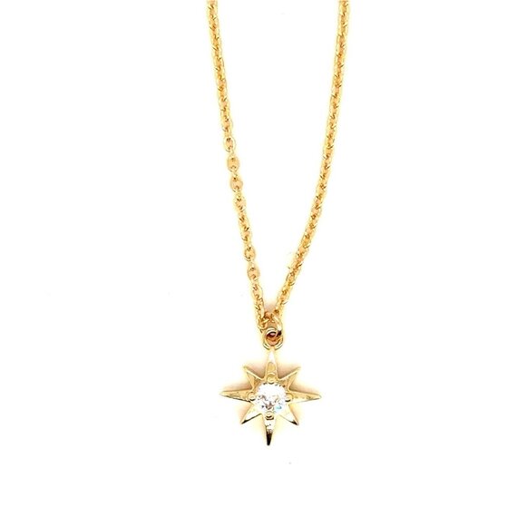 Handmade Jewelry - Gold Starburst Cz Necklace (n1)